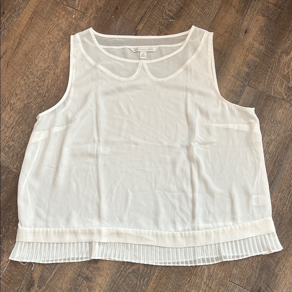 Lauren Conrad White Sheer Pleated Tank Top‎ Size  XLarge